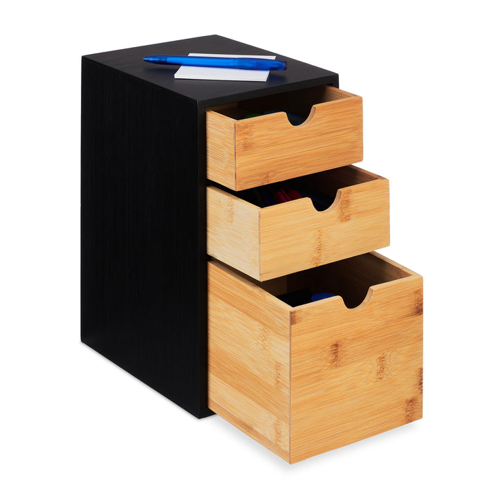 Relaxdays Schubladenbox, Bambus, 3 Schubladen, HxBxT: 28 x 17 x 21,5 cm, Schreibtisch Organizer, Bür