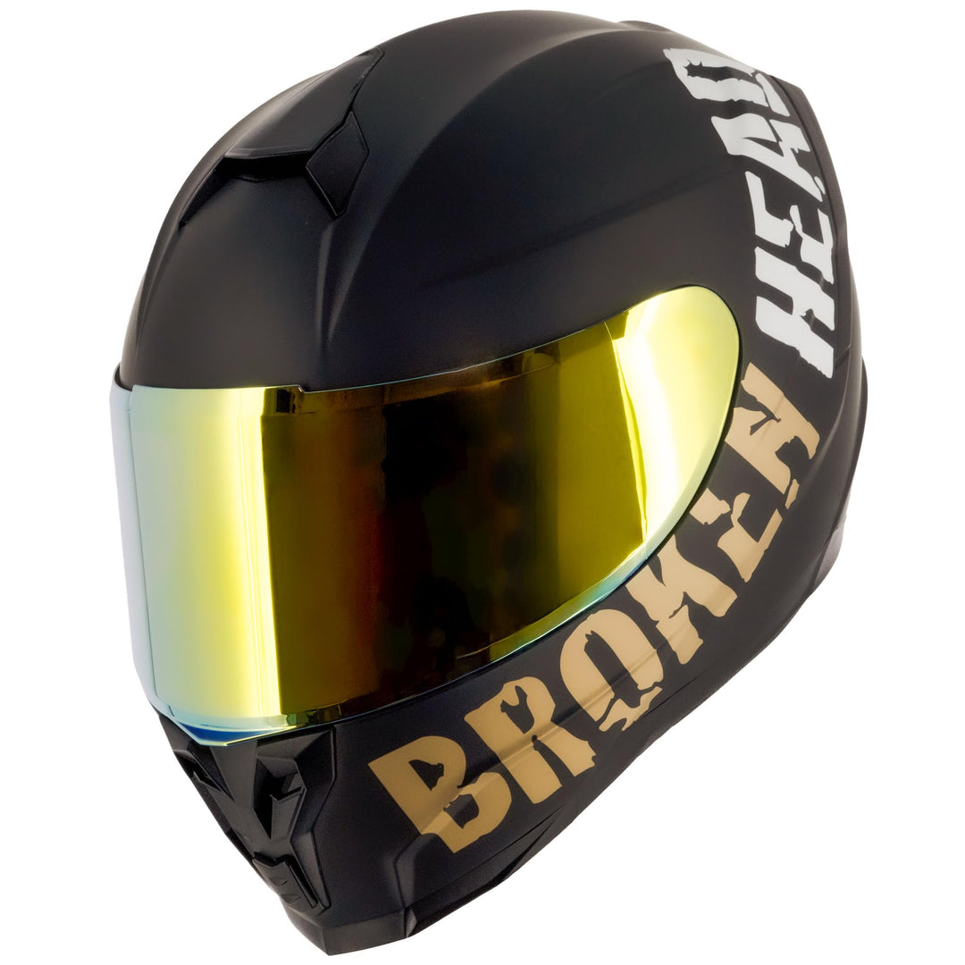 Broken Head Motorradhelm BeProud Sport Gold + Gold Verspiegeltes & Klares Visier - Integralhelm Matt