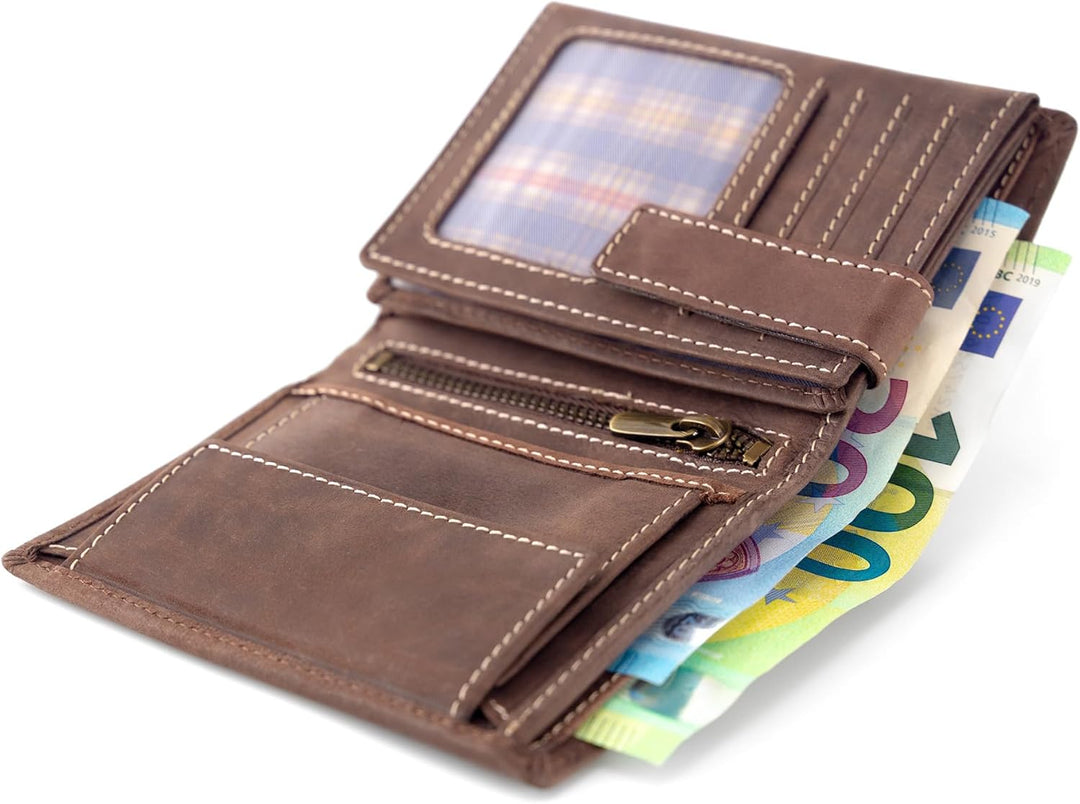 Fa.Volmer ® Leder Geldbörse Herren mit RFID-Schutz - weiches Wildleder, helle Nähte - 12 Fächer für