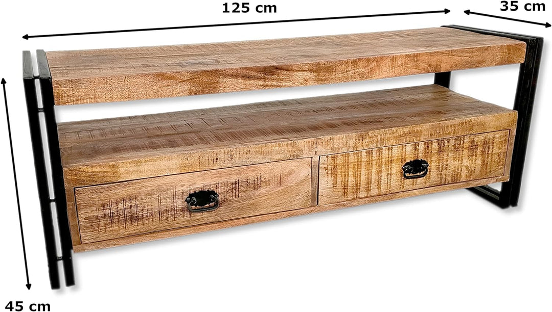 DARO DEKO Holz Lowboard eckig braun 125 x 45cm mit schwarzem Metall Gestell Fernsehtisch TV-Schrank