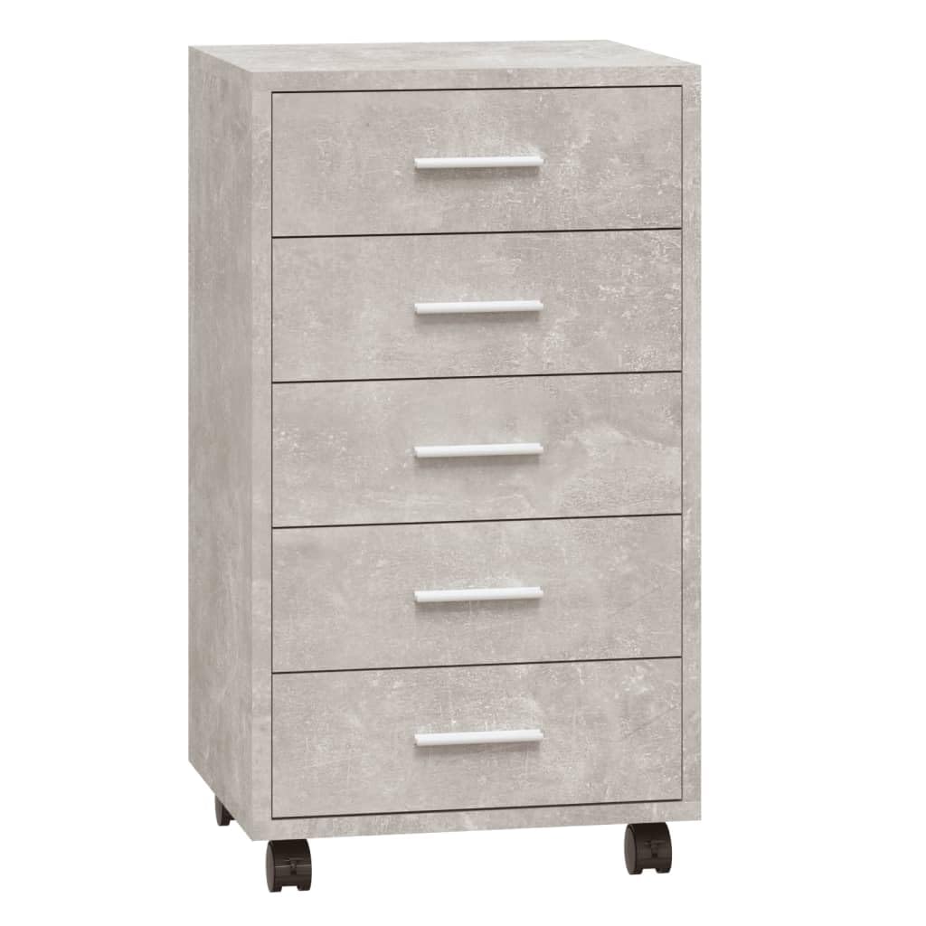 Nachttisch mit 5 Schubladen, Beistellschrank mit Rollen, Kleiner Schrank, Büroschrank, Rollcontainer