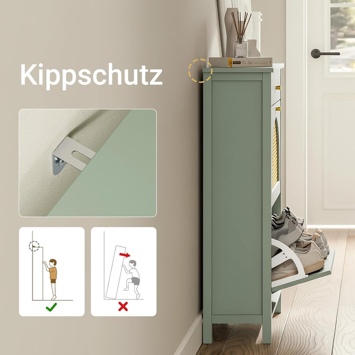 SoBuy Schuhschrank Schmal - 2 Türen 1 Schublade 62x25x97cm Flur | Schuhkipper Aus MDF Mit Rattan-Tür