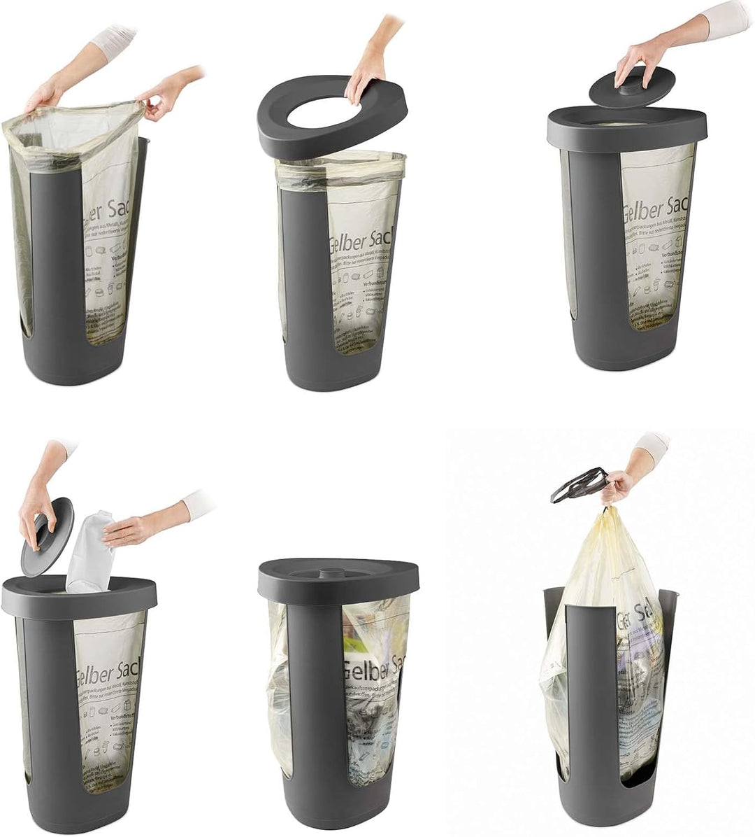 Rotho Fabu 3er-Set Müllsackständer, Kunststoff (PP recycelt), anthrazit, 40.6 cm, 3 3 x Müllsackstän