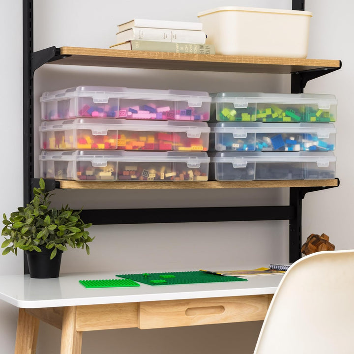 Iris Ohyama, Tragbare Aufbewahrungsbox mit Deckel flach, Schreibtisch Organizer, Transparent, 10L, 6