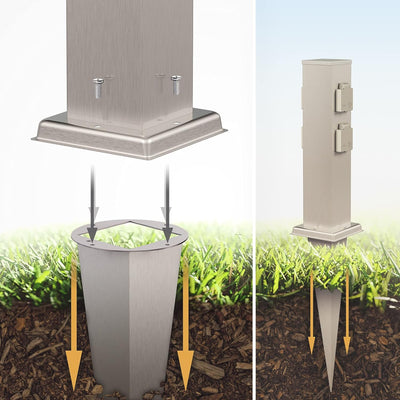 ledscom.de 3X Garten-Steckdosen-Säule Polly mit Erdspiess für aussen, 4-Fach, Edelstahl, eckig, 38cm