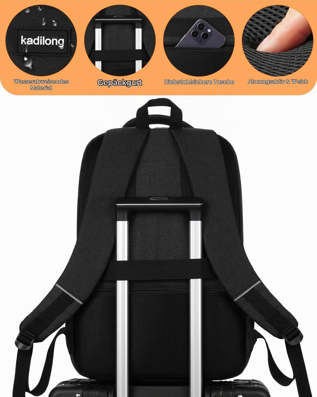 kadilong Lunch Rucksack Herren,Gross Lunch Rucksack 17,3 Zoll für Arbeit Reisen Schule Picknick Uni