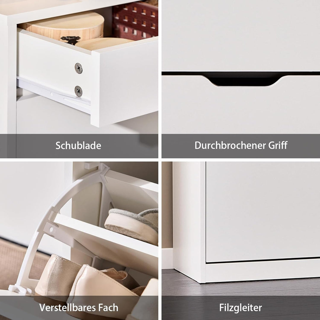 SoBuy Schuhschrank Schmal, Schuhkipper Schmal mit 2 Klappen und 1 Schublade, Kompakter Schuhregal, S