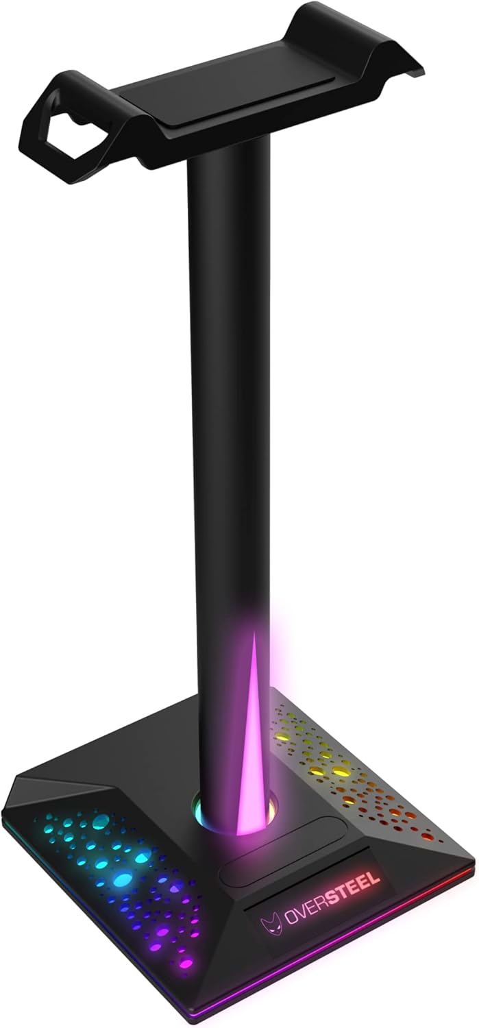 Oversteel - Stellite Gaming-Headset-Ständer, 10 RGB-Beleuchtungsmodi, Anti-Rutsch-Basis, USB, Schwar