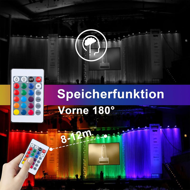 Joparri 4er 30W RGB LED Strahler mit Fernbedienung,16 Farben 4 Modi,IP66 Wasserdicht, Bunt Dimmbar F