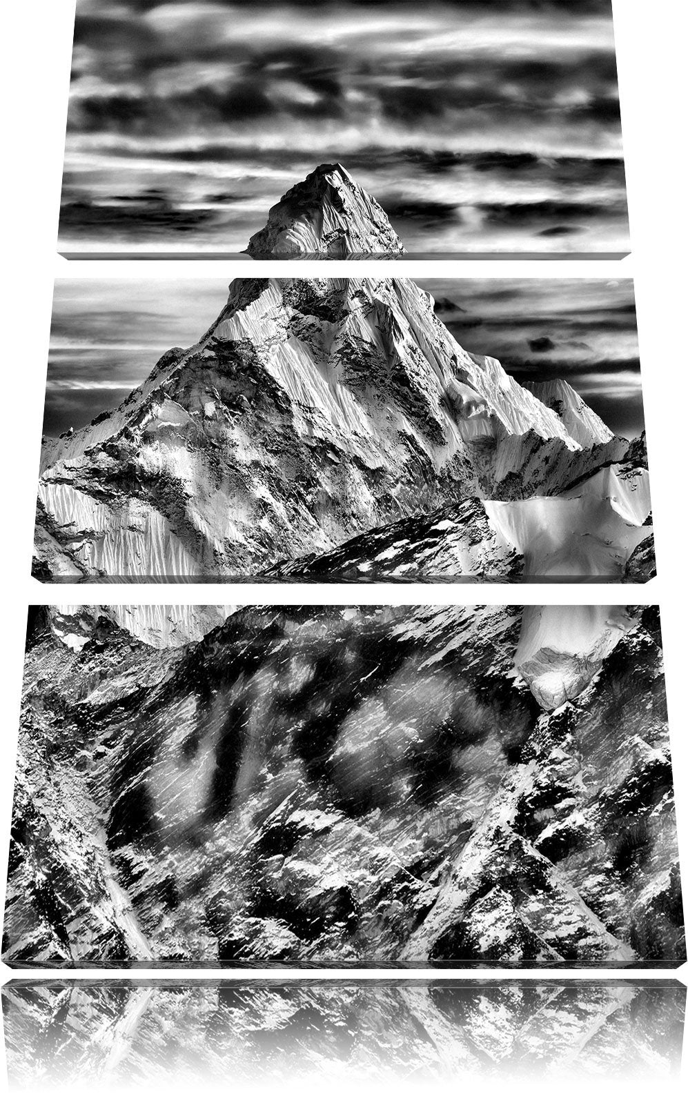 Pixxprint Monocrome, Berge in der Sonne 3-Teiler Leinwandbild 120x80 Bild auf Leinwand