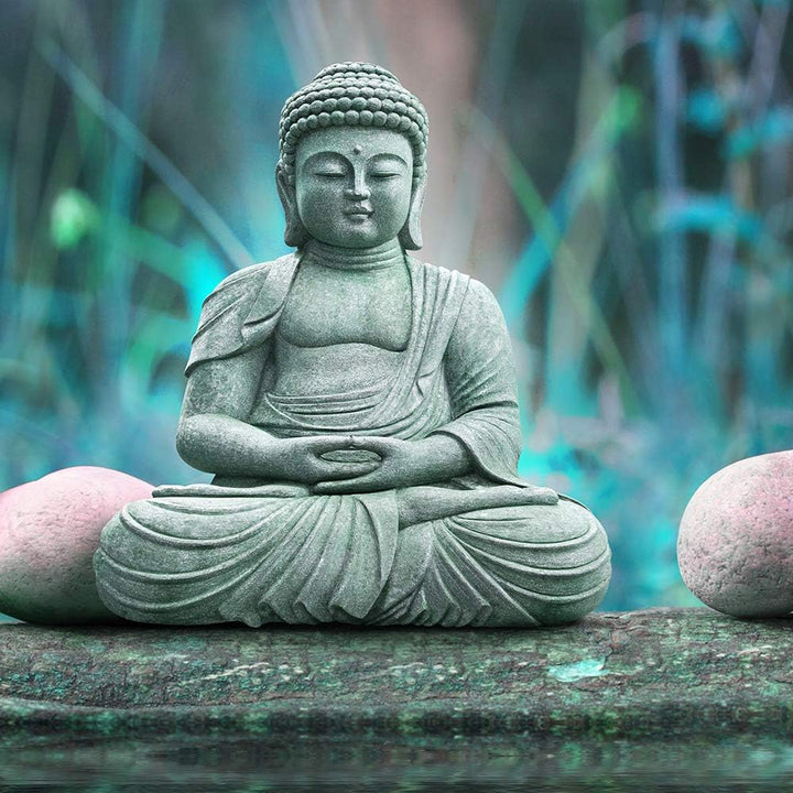 Feeby Wanddeko XXL Buddha Leinwandbild 5 Teilig Natur Wasser Steine Zen blau 100x70 cm Leinwandbild