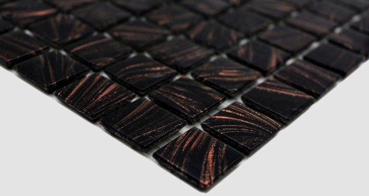 Mosaikfliese Glasmosaik Schwarz Kupfer changierend schimmernd Küchenrückwand Duschwand | 10 Mosaikma