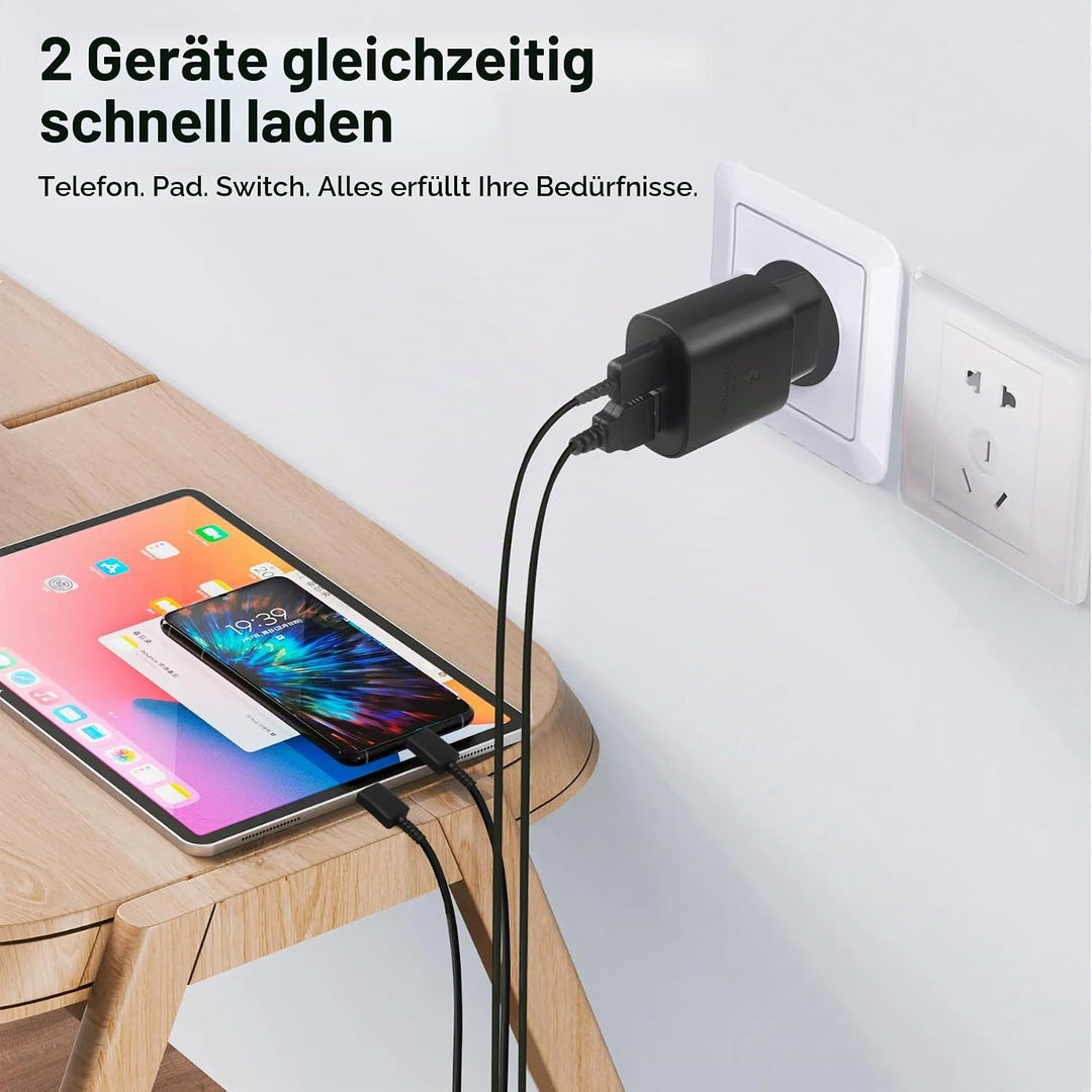 2er-Pack 25W USB C Ladegerät, Schnellladegerät Adapter Netzteil für Samsung Galaxy S25/S24/S23/S22/S