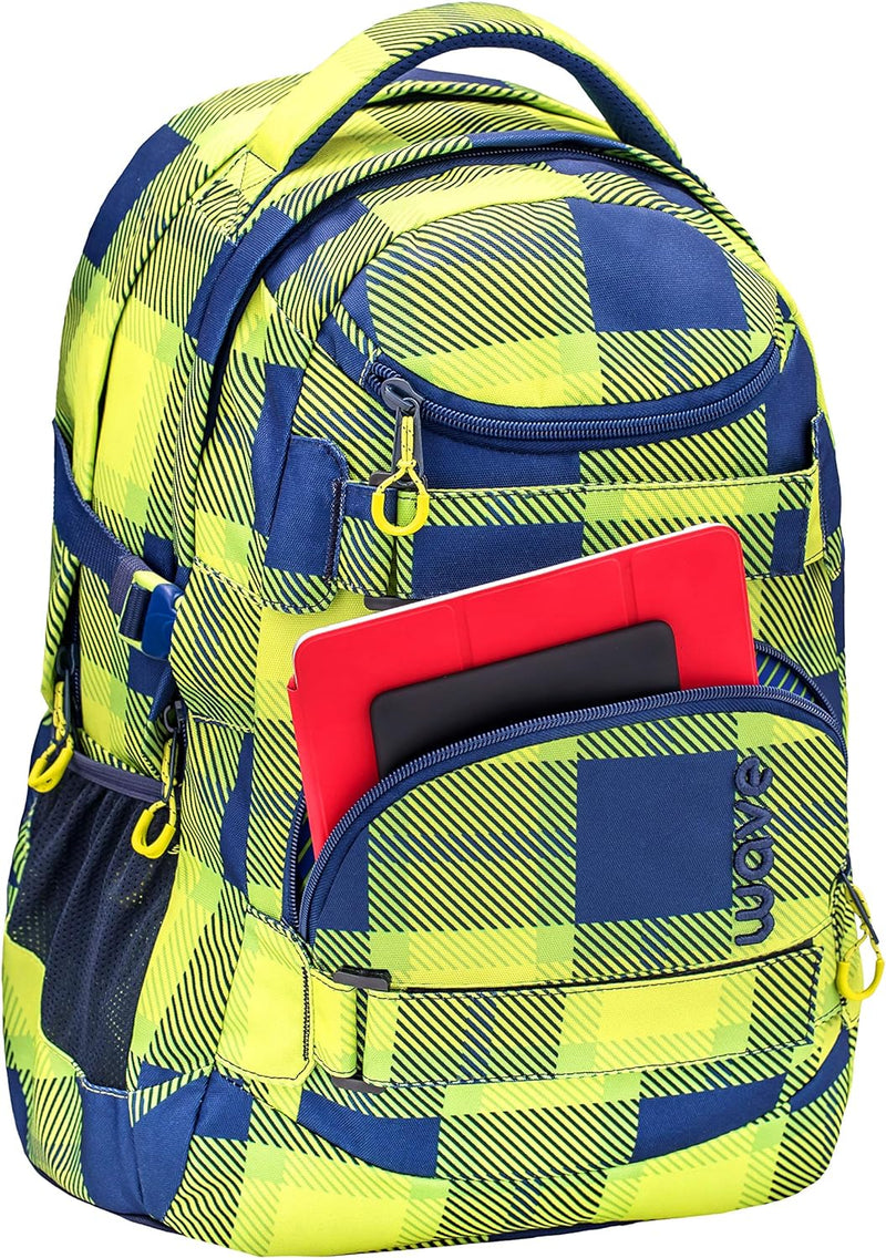 Wave Infinity Grün Schulrucksack Set 2 - teilig mit Laptopfach Tabletfach / 43 x 31 x 22 cm / 30 Lit