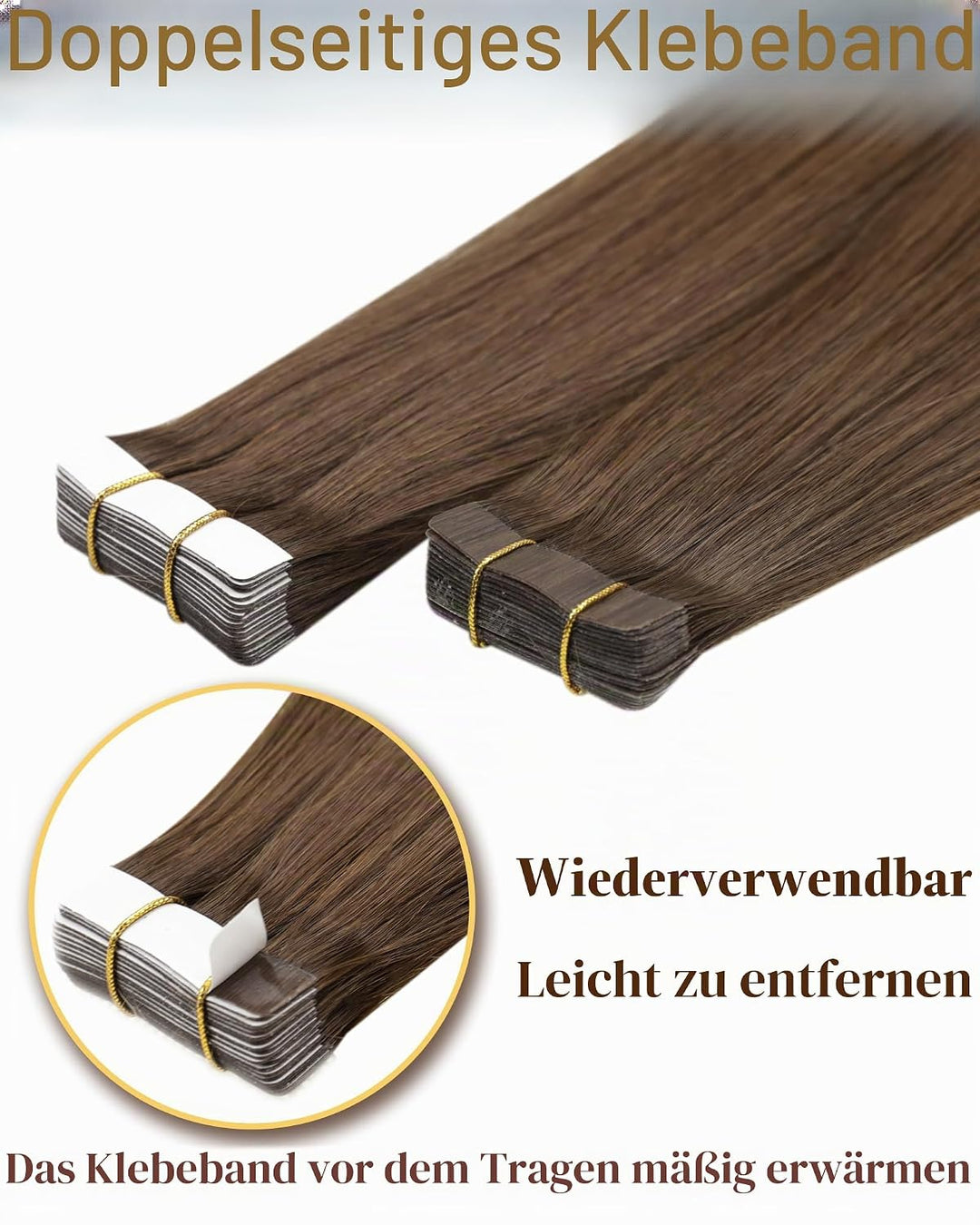 Hetto Tape Extensions Echthaar, Balayage Hellbraun mit Platinblond, 30cm | 20 Stucke 30g 100% Remy H