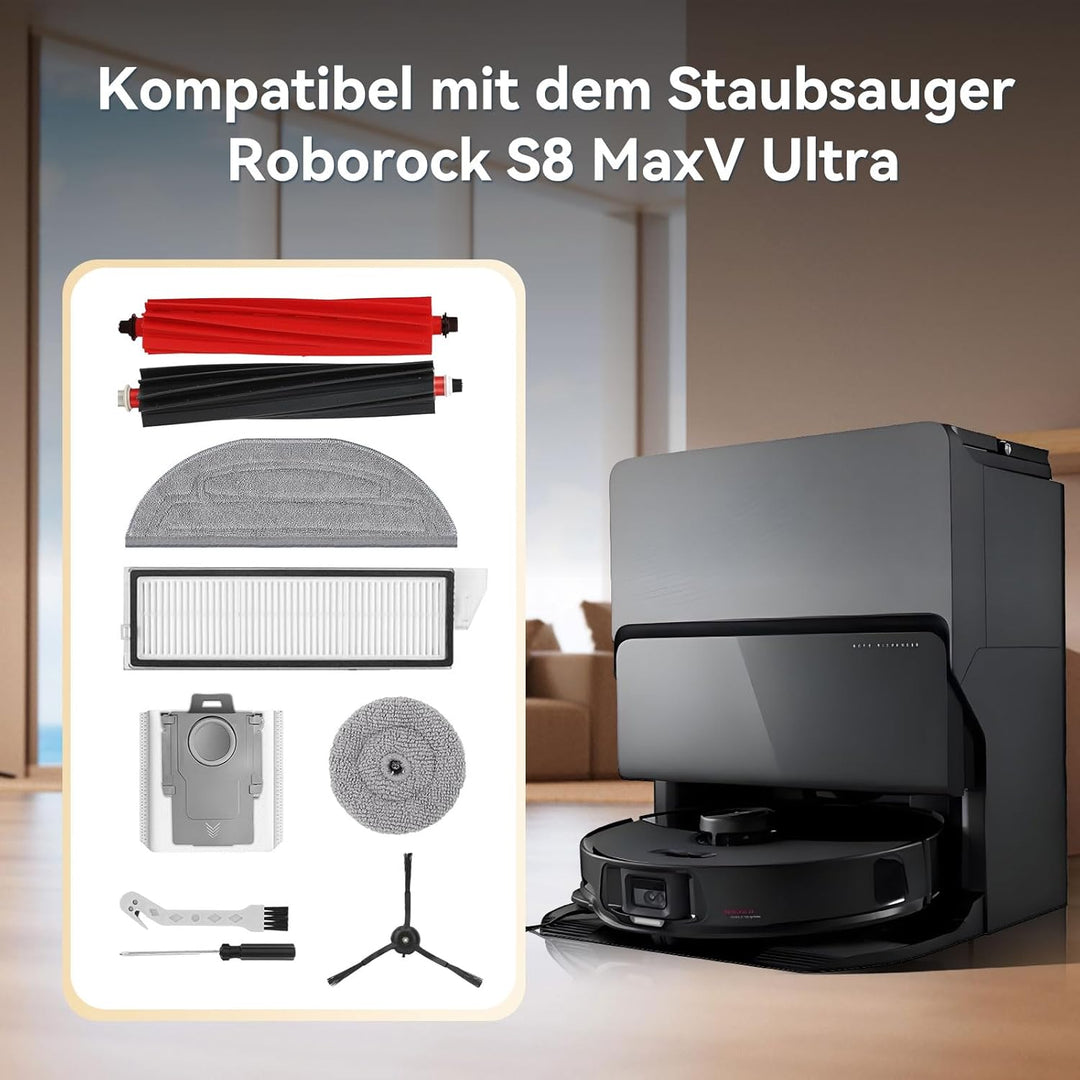 26 Stück Zubehörset für Roborock S8 MaxV Ultra – 2 Hauptbürsten, 4 Staubbeutel, 4 HEPA-Filter, 6 Sei