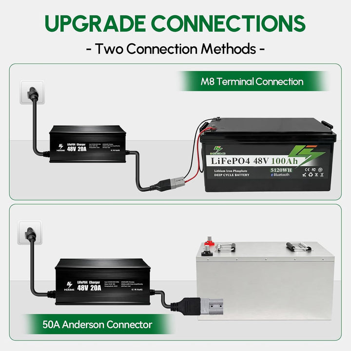 48V 20A LiFePO4-Ladegerät, 58,4V Lithium-Eisen-Phosphat-Ladegerät, Aluminiumgehäuse mit 50A Anderson