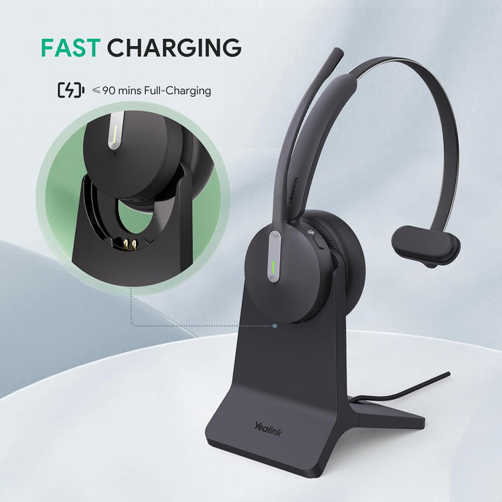 Yealink BH70 mit Ständer Bluetooth Headset mit Mikrofon für homeoffice, bis zu 35h Gesprächszeit, Te