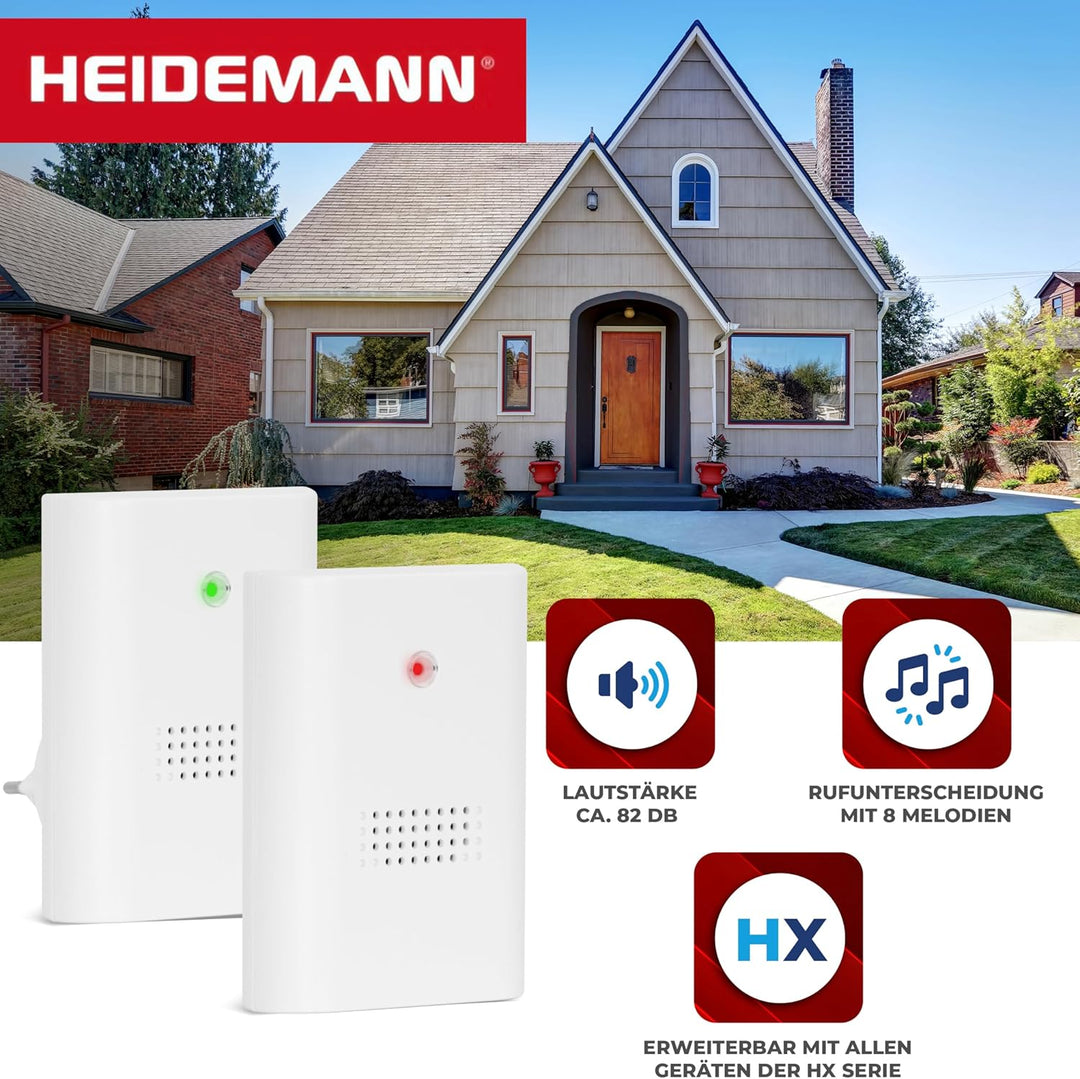 HEIDEMANN Funkklingel Set HX Twin - Erweiterbare Klingel - 2 Empfänger batteriebetrieb &amp; Steckdose -