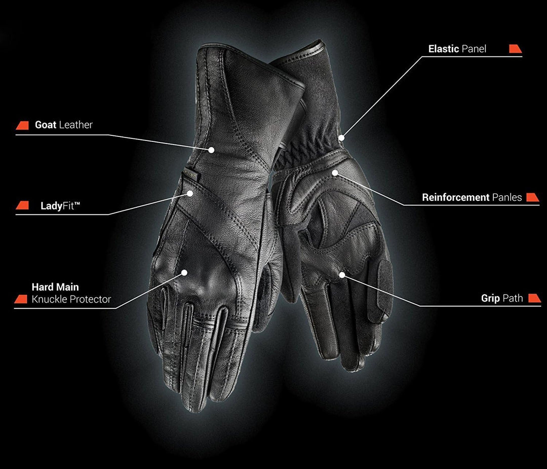 Shima UNICA WP Frauen Damen Motorradhandschuhe Leder Touring Membran Wasserdicht ( XS-L, Schwarz), L