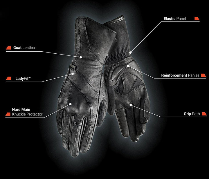 Shima UNICA WP Frauen Damen Motorradhandschuhe Leder Touring Membran Wasserdicht ( XS-L, Schwarz), L