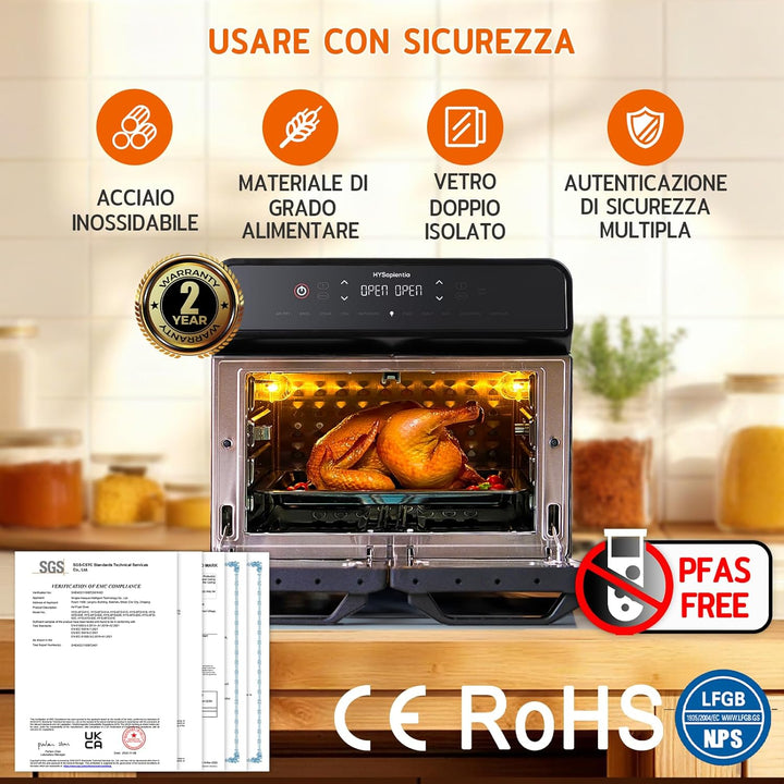 HYSapientia 22 Liter Backofen Heissluftfritteuse Doppelkorb Heissluftfritteuse 2400W Luftfritteuse 2
