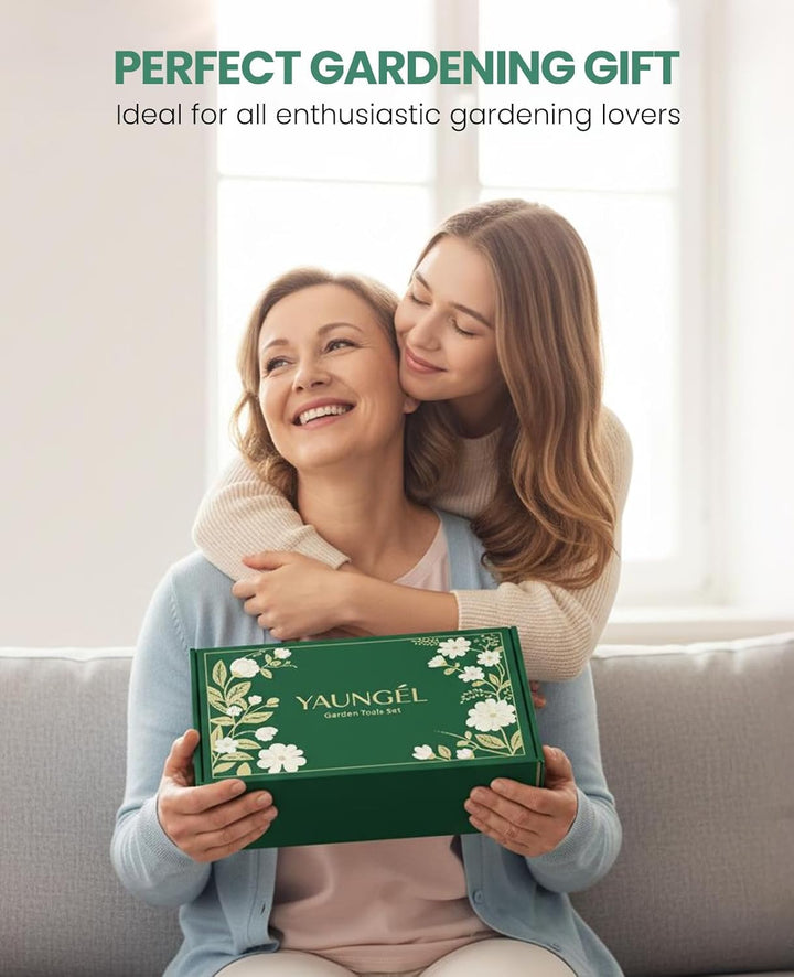 YAUNGEL Gartenwerkzeug Set, 10 Stück Schwerlast Edelstahl Gartenarbeit Kit, Gartengeräte Set mit Non