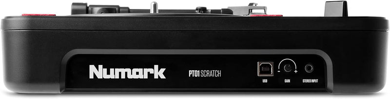 Numark PT01 Scratch - tragbarer DJ-Plattenspieler mit auswechselbarem Scratch-Switch, eingebautem La