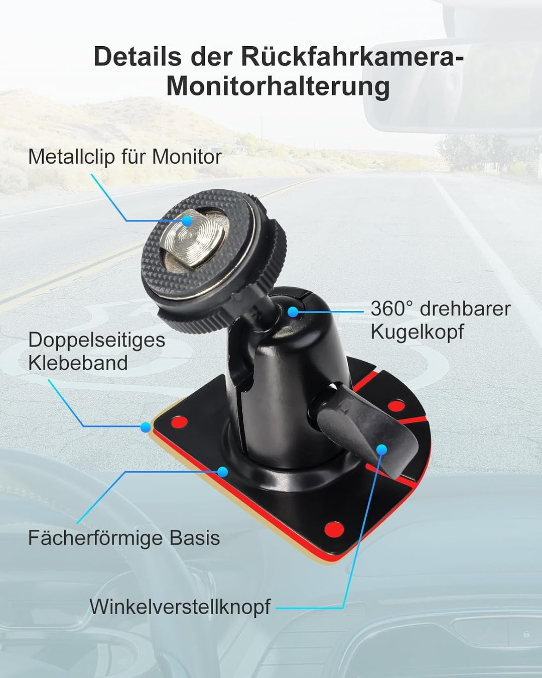 Fächerförmige Halterung für Rückfahrkamera-Monitor – Universelle, bohrfreie Halterung für Auto, LKW,