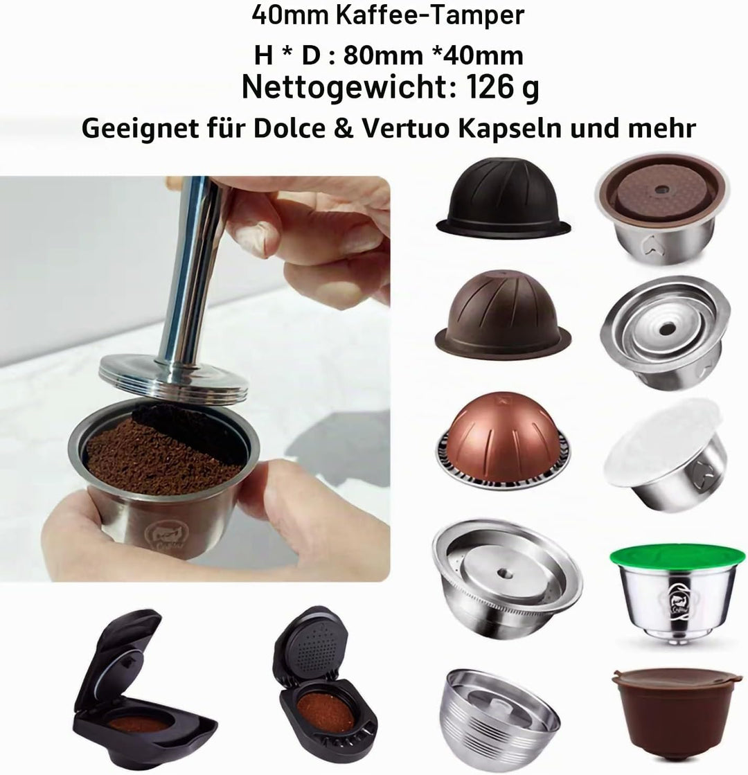 Kaffee Tamper Kaffeemehlpresser Kaffeebohnenpresse Verchromt (40 mm), 40 mm