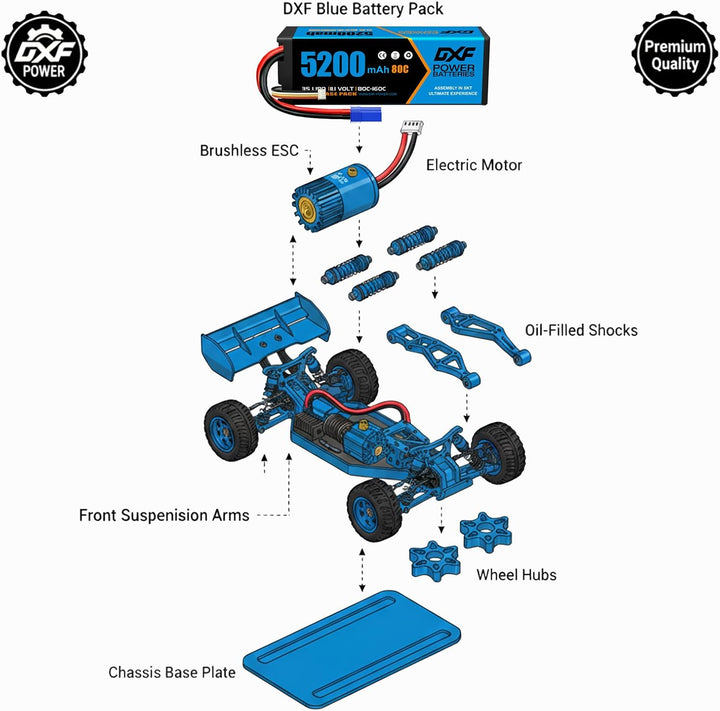 DXF 3S LiPo Akku 11.1V 80C 5200mAh Hardcase Batterie mit EC5 Steck für RC Auto, RC Flugzeug, RC Hubs