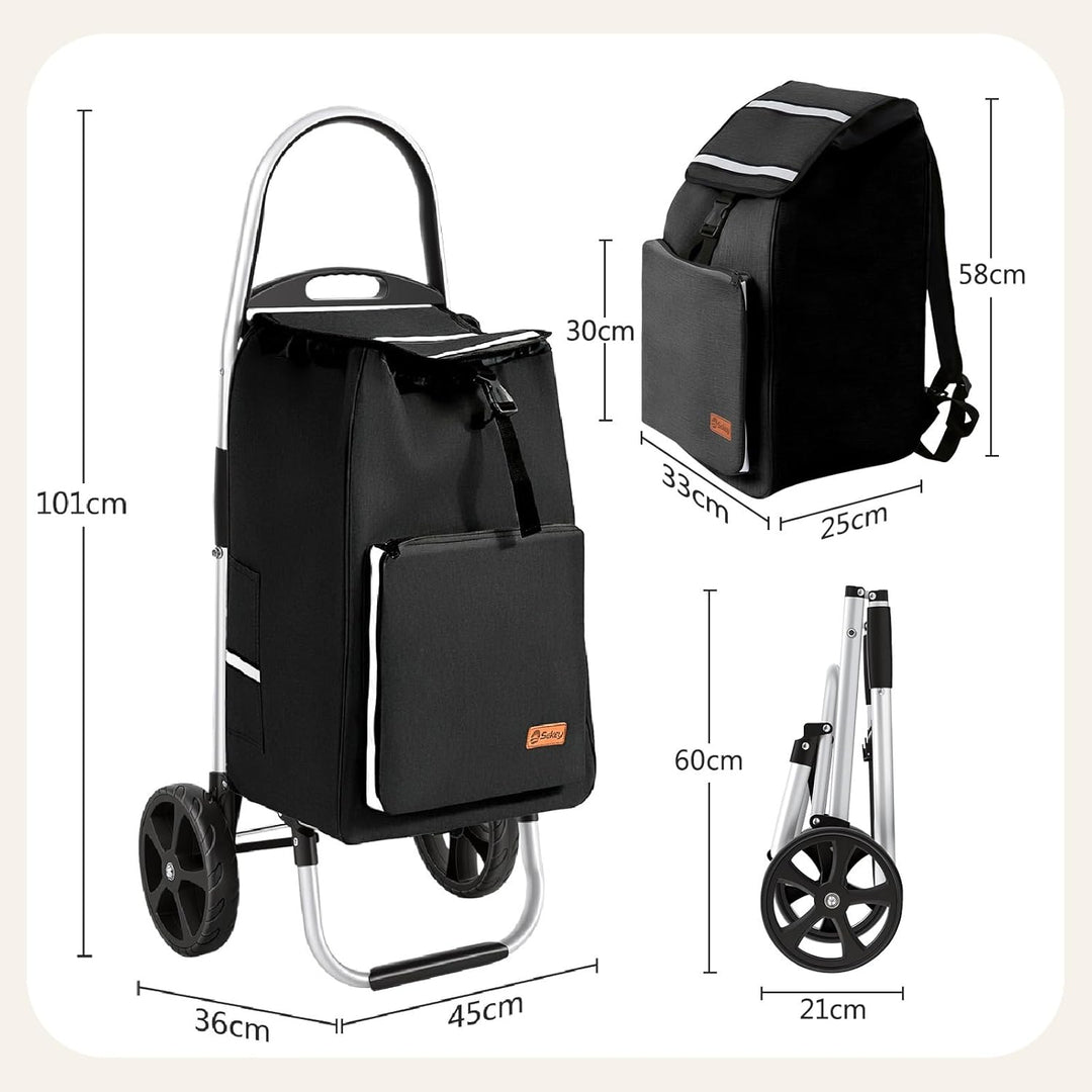 Sekey Einkaufstrolley klappbar, 3-in-1 Einkaufswagen (Trolley, Sackkarre & Rucksack), mit leichtem A