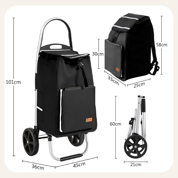 Sekey Einkaufstrolley klappbar, 3-in-1 Einkaufswagen (Trolley, Sackkarre & Rucksack), mit leichtem A
