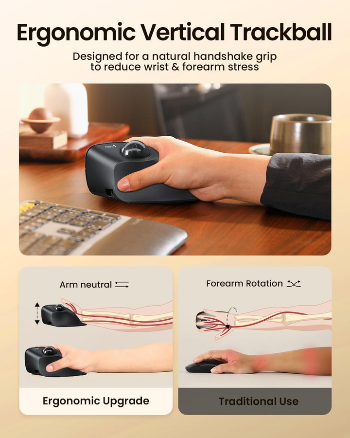 ProtoArc EM05 NL Vertikale Trackball Maus, Kabellos Bluetooth Rollerball Maus mit Fingerbedienung, W