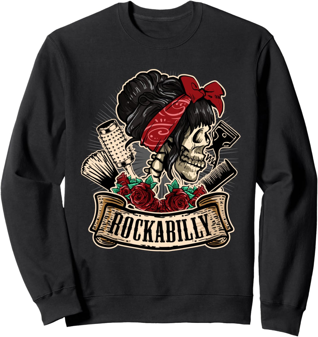 Rockabilly Girl Skull Pin-Up Hairstylist Friseur Sweatshirt