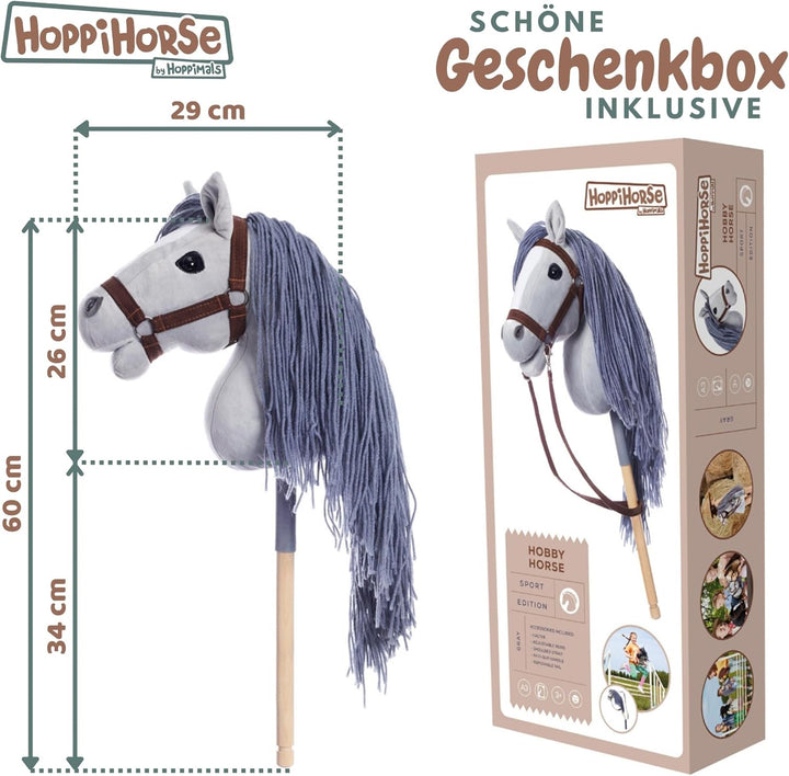 HOPPIHORSE Steckenpferd mit Trense - A3 - Hobby Horse mit Zügeln, Schultergurt, Schweif - hochwertig