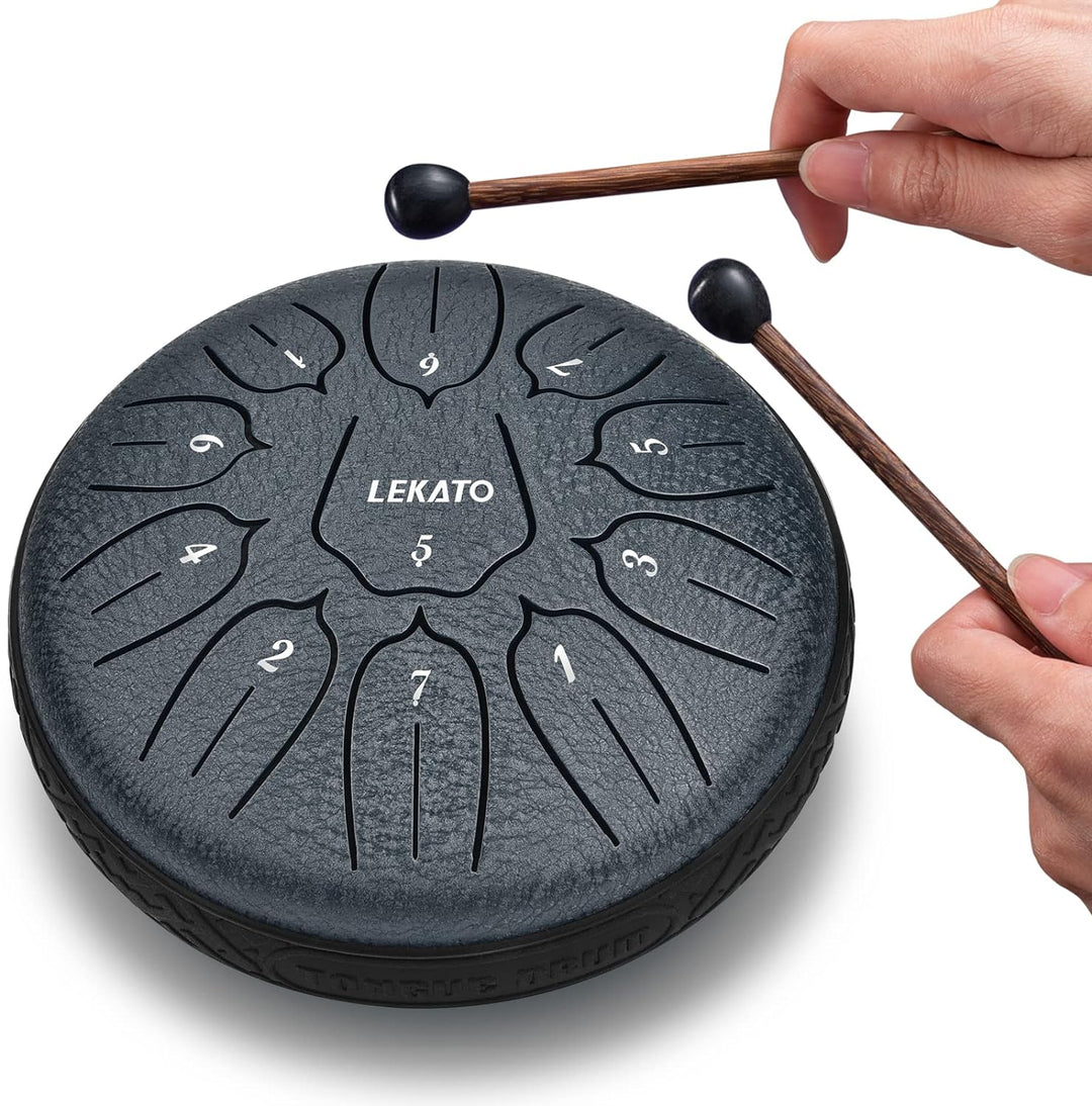 LEKATO Tongue Drum 6 Zoll 11 Tone, D-Dur Zungentrommel Schlagzeug Anfänger, Steel Pan Töne Schlagins
