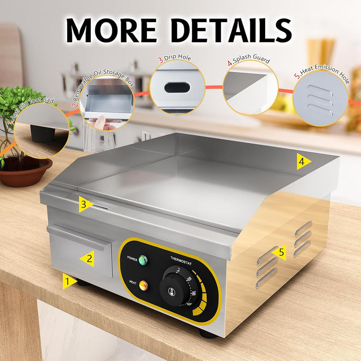 Grillplatte Elektrisch, Profi Gastro Elektrogrill Elektrische Grillplatte Tischgrill mit 36 x 30 cm