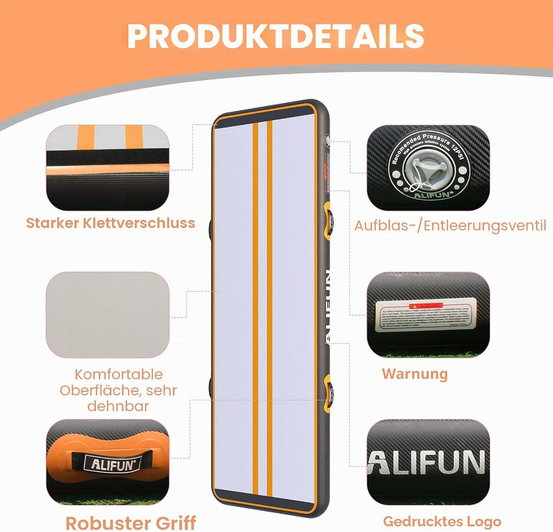ALIFUN Air Matte Track, 2m/3m/4m/6m Aufblasbar Gymnastikmatte, Turnmatte, Tumbling Matten 10/20cm ho