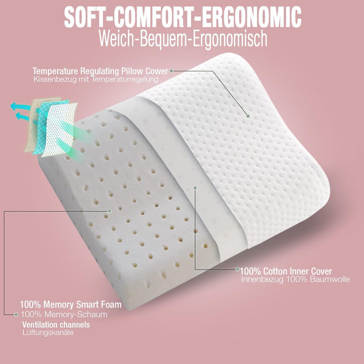 alkamto Reisekissen – Campingkissen – Ergonomisches Memory-Schaum-Kissen mit Temperaturregulierendem