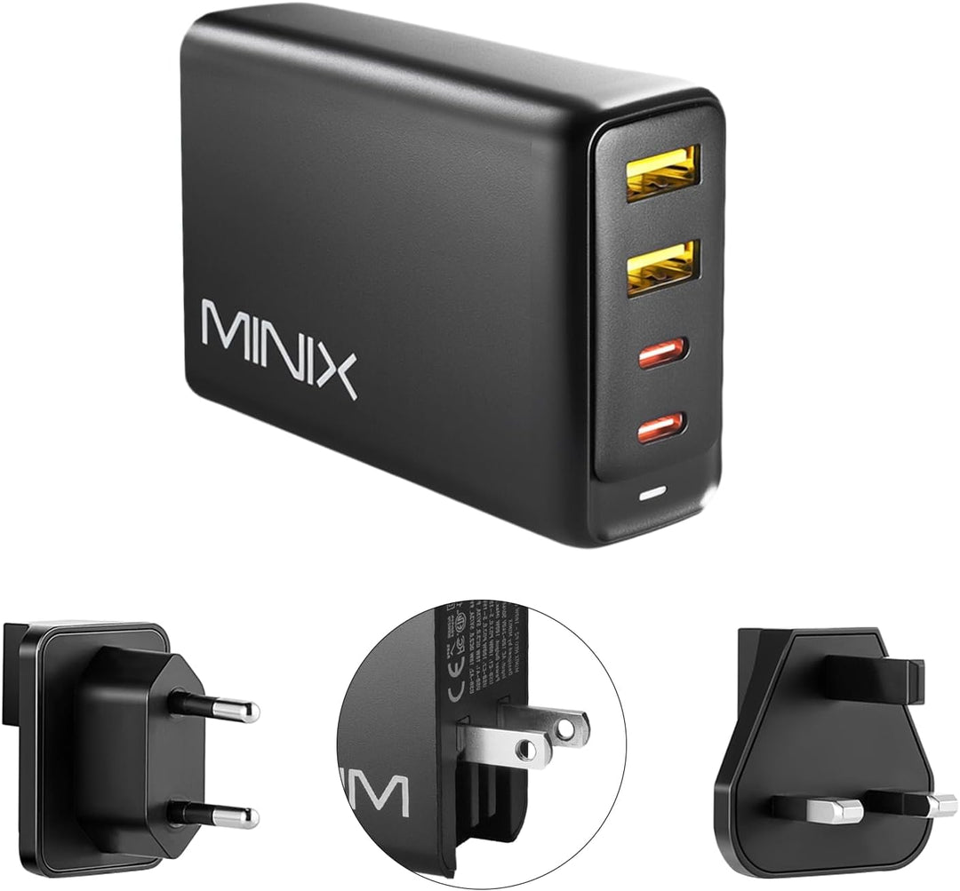 MINIX 100 W Turbo GaN Ladegerät mit 4 Anschlüssen, universelles Schnellladegerät 2 x USB-C Power Del