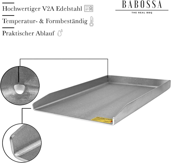 BABOSSA Grill Plancha aus V2A Edelstahl 30 x 45 cm – Erstklassige Verarbeitung & perfekte Hitzeverte