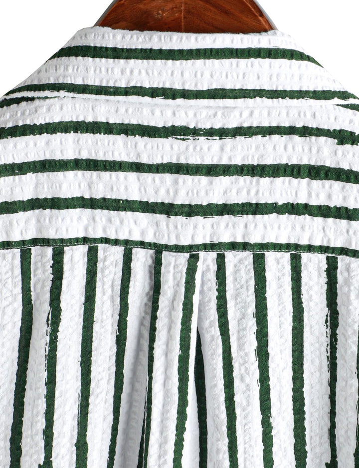 VATPAVE Herren Gestreifte Sommerhemd Casual Button Down Kurzarm Strand HawaiiHemd, Grünweiss