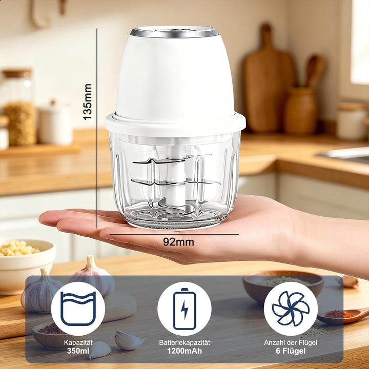 Zerkleinerer Küche Elektrisch 350 ml Glasbehälter, Zwiebel Zerkleinerer Elektrisch mit 6 Edelstahlkl