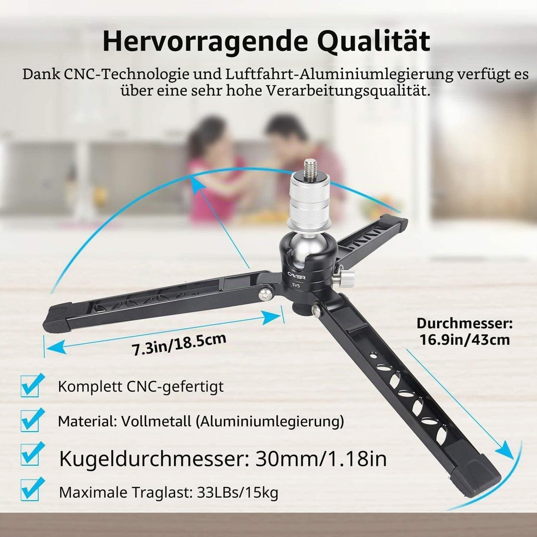 Cayer Tabletop Mini Stativ, 3 Feet SV5 Alumunium Stativ für Einbeinstative mit 3/8 "-16 Befestigungs