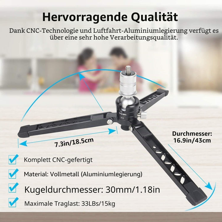 Cayer Tabletop Mini Stativ, 3 Feet SV5 Alumunium Stativ für Einbeinstative mit 3/8 "-16 Befestigungs