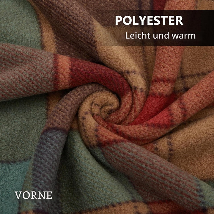 Damen Poncho Fleece Tragbare Decke, Karierte Schossdecke Bequemer Poncho Plüschdecken Überwurf Schal