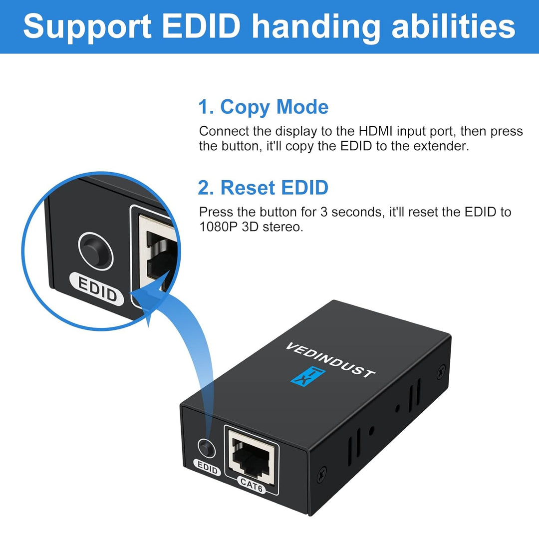 VEDINDUST HDMI Extender 1080p 60m (196ft) HDMI over Ethernet auf RJ45 Übertragung auf Cat5e Cat6 Cat