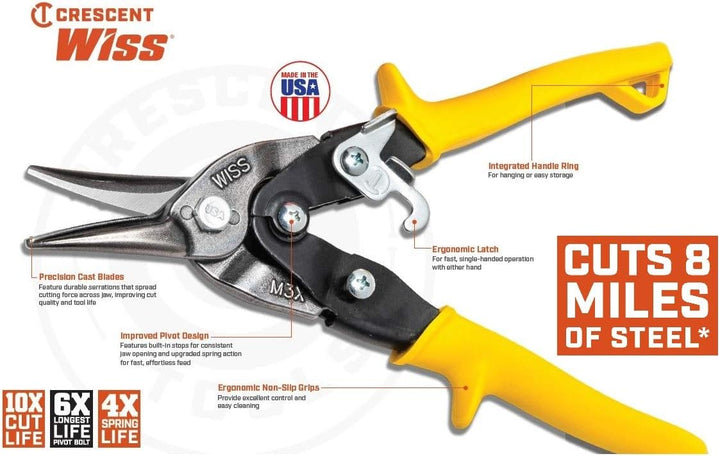 Wiss M1R 248mm/ 9-3/4-Inch MetalMaster Compound Action Aviation Snips, Cuts Straight to Left-Red Rot