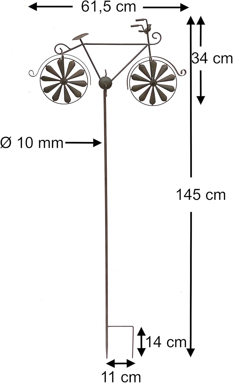 DanDiBo Gartenstecker Metall Fahrrad XL 135 cm Rad Rost Braun 96004 Windspiel Windrad Wetterfest Gar